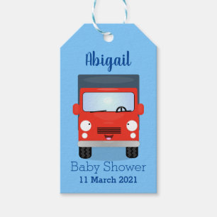Cute red kawaii truck cartoon illustration  gift tags