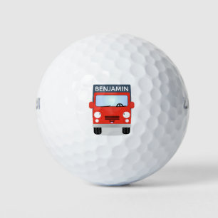 Cute red kawaii truck cartoon illustration golf balls