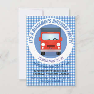 Cute red kawaii truck cartoon illustration invitation
