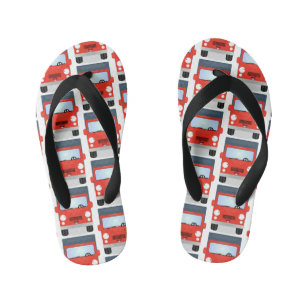 Cute red kawaii truck cartoon illustration kid's jandals