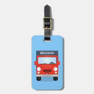 Cute red kawaii truck cartoon illustration luggage tag
