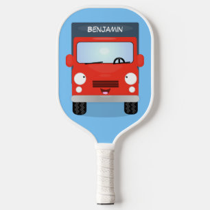 Cute red kawaii truck cartoon illustration pickleball paddle