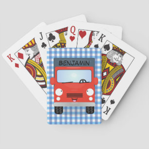 Cute red kawaii truck cartoon illustration playing cards
