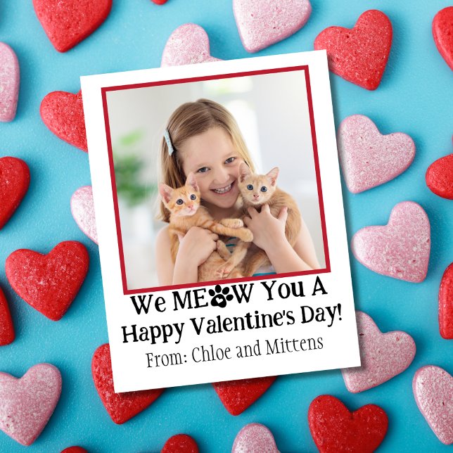 Cute Red Kids Cat Photo Classroom Valentine's Day Card (Creator Uploaded)