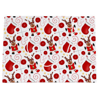 Cute Red Kids Christmas Reindeer Large Gift Bag