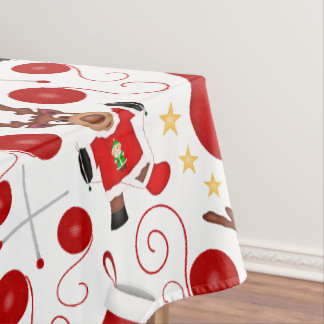 Cute Red Kids Christmas Reindeer Tablecloth