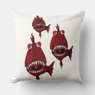 Cute Red Killer Piranhas Fishes attack teeth Ocean Cushion