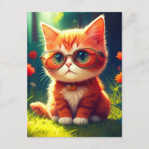 Cute Red Kitten Wearing Glasses-365478 Holiday Postcard