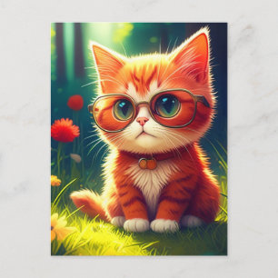 Cute Red Kitten Wearing Glasses-365478 Postcard