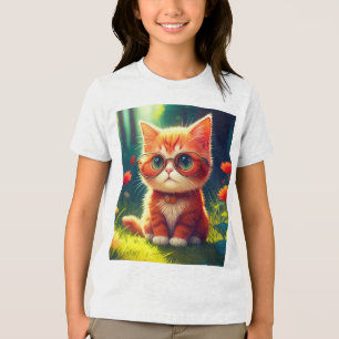 Cute Red Kitten Wearing Glasses-365478 Tri-Blend Shirt