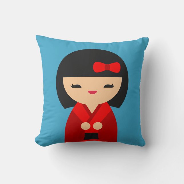 Cute Red Kokeshi Japanese dolls Cushion (Front)