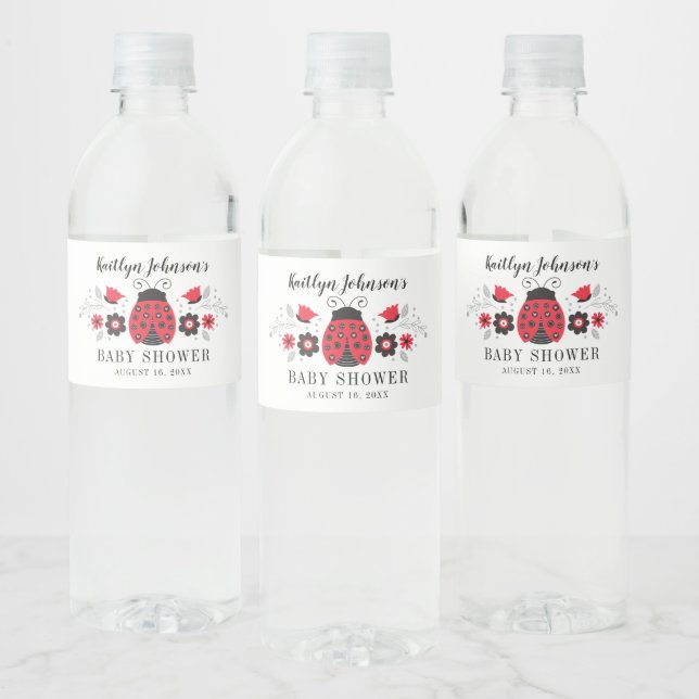 Cute Red Ladybug Baby Shower Water Bottle Label (Bottles)