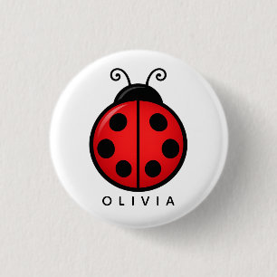 Cute Red Ladybug Custom Name Graphic Art 3 Cm Round Badge