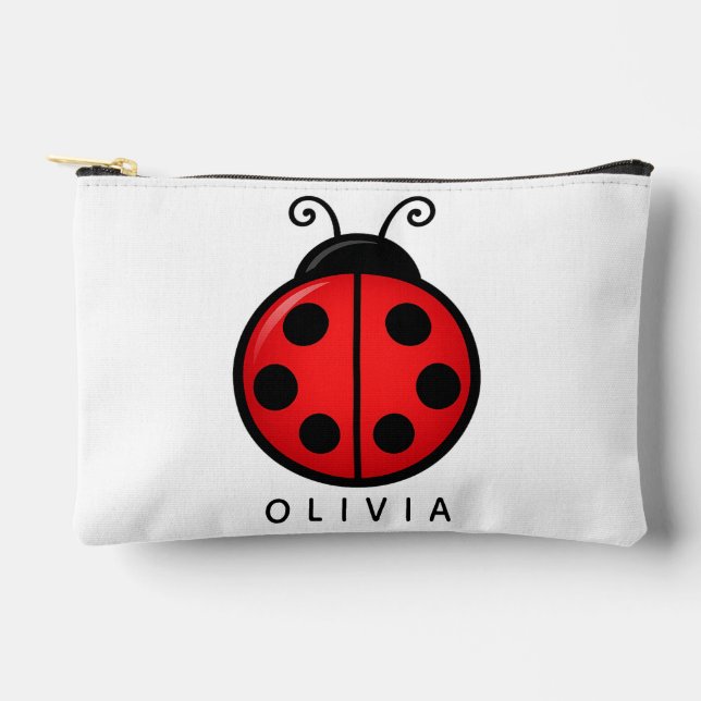 Cute Red Ladybug Custom Name Graphic Art Accessory Pouch (Front)