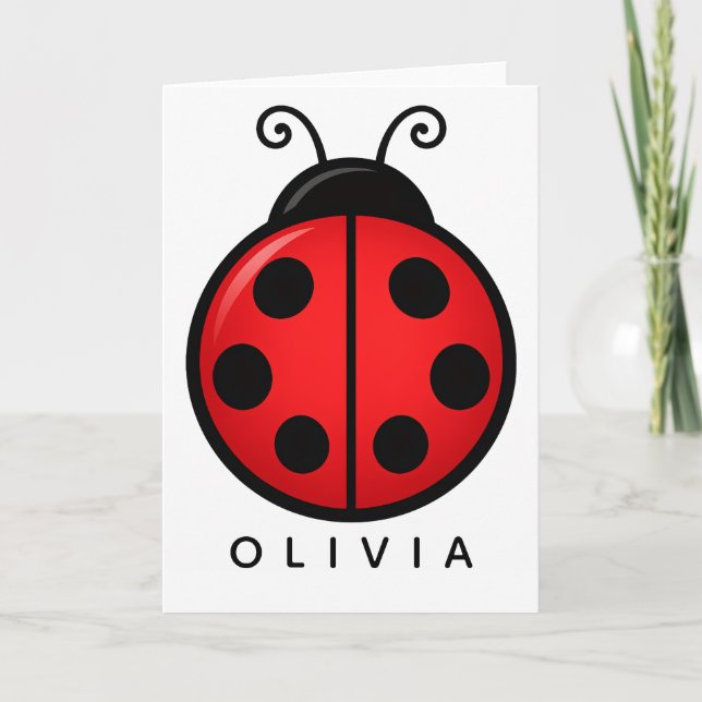Cute Red Ladybug Custom Name Graphic Art Card (Front)