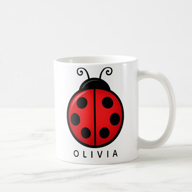 Cute Red Ladybug Custom Name Graphic Art Coffee Mug (Right)