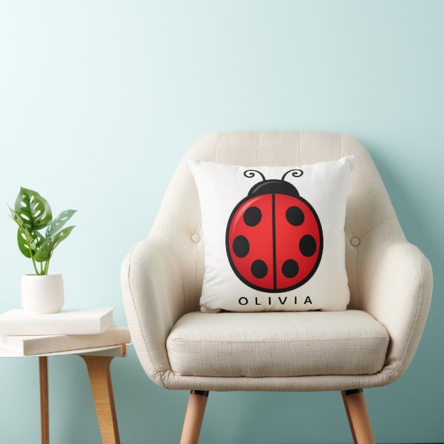 Cute Red Ladybug Custom Name Graphic Art Cushion (Chair)