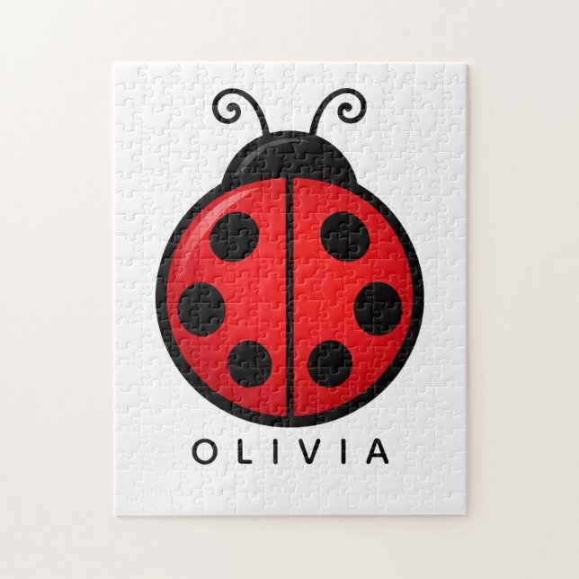 Cute Red Ladybug Custom Name Graphic Art Jigsaw Puzzle (Vertical)