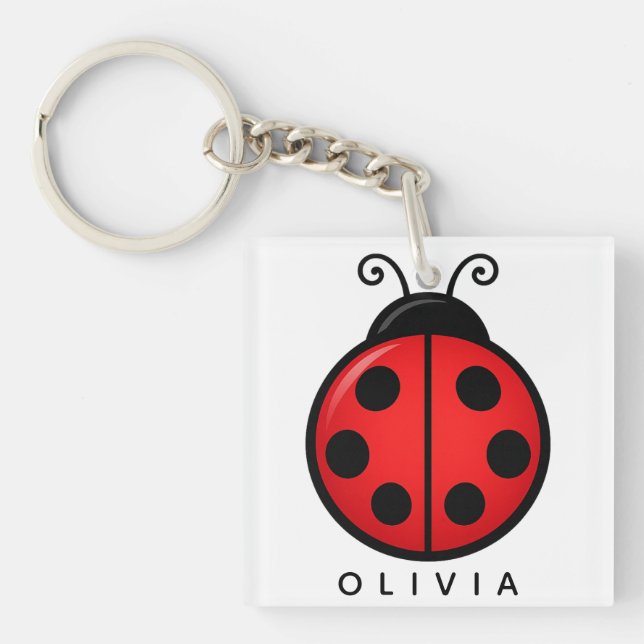 Cute Red Ladybug Custom Name Graphic Art Key Ring (Front)