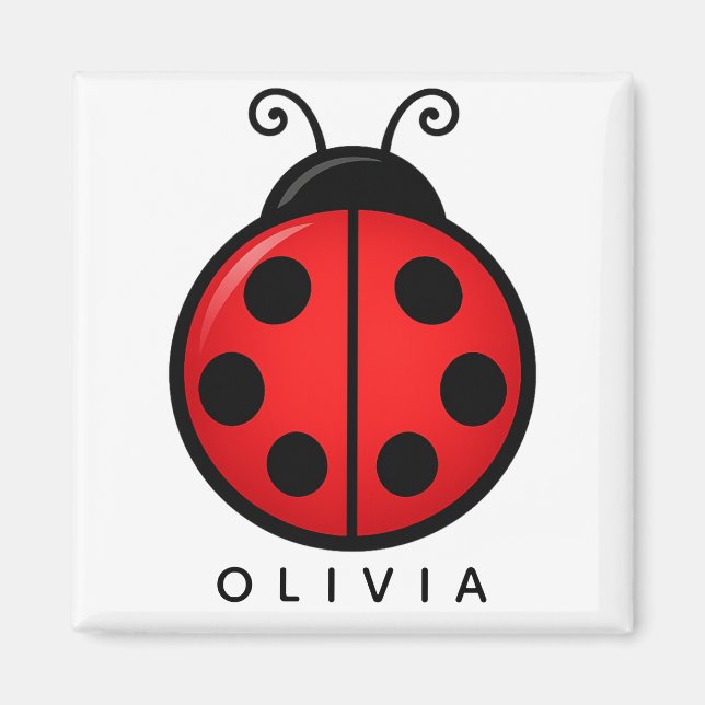 Cute Red Ladybug Custom Name Graphic Art Magnet (Front)