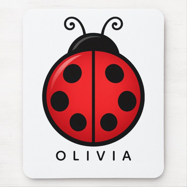 Cute Red Ladybug Custom Name Graphic Art Mouse Pad (Front)