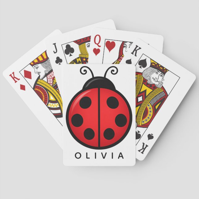 Cute Red Ladybug Custom Name Graphic Art Playing Cards (Back)