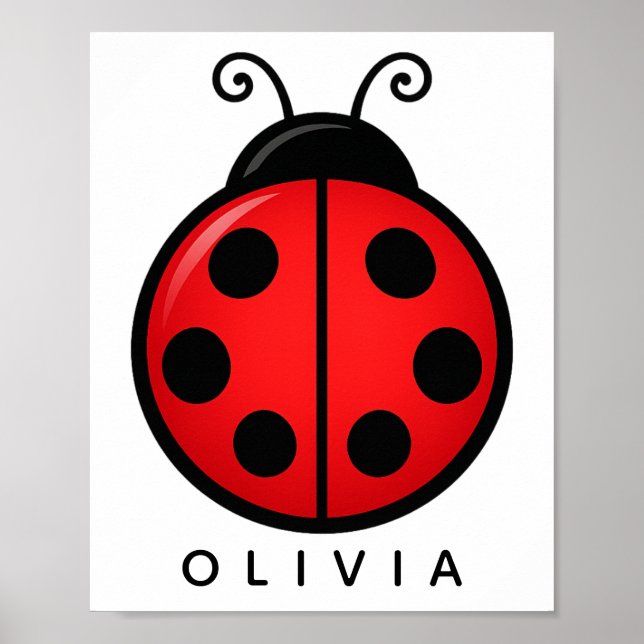 Cute Red Ladybug Custom Name Graphic Art Poster (Front)