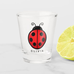 Cute Red Ladybug Custom Name Graphic Art Shot Glass