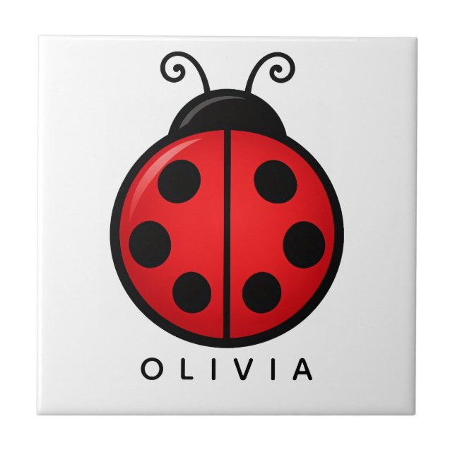 Cute Red Ladybug Custom Name Graphic Art Tile (Front)