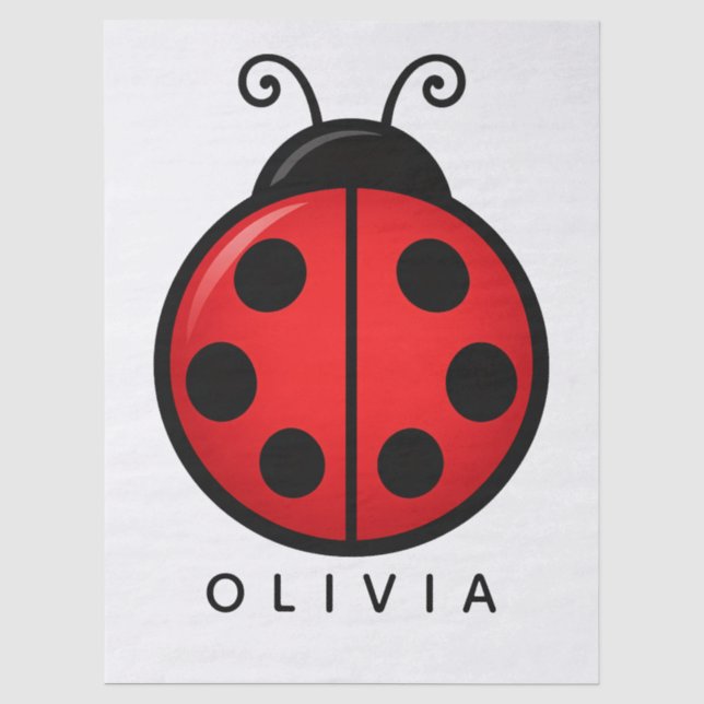 Cute Red Ladybug Custom Name Graphic Art Tissue Paper (Front)