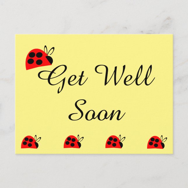 Cute Red Ladybug Get Well Soon Postcard (Front)