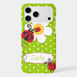 Cute red ladybug girls name on green