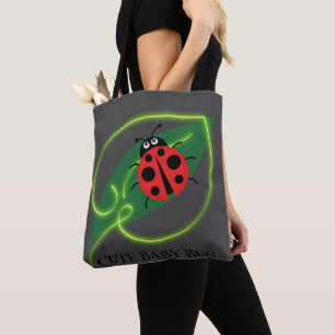 Cute Red ladybug Green Love Leaf girly kids Tote Bag