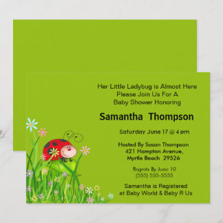 Cute Red Ladybug in Garden Graphic Invitation