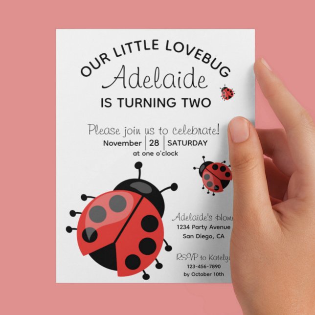 Cute Red Ladybug Little Lovebug 2nd Birthday Party Invitation (Creator Uploaded)