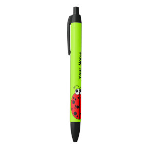 Cute Red Ladybug on Green Personalised Black Ink Pen
