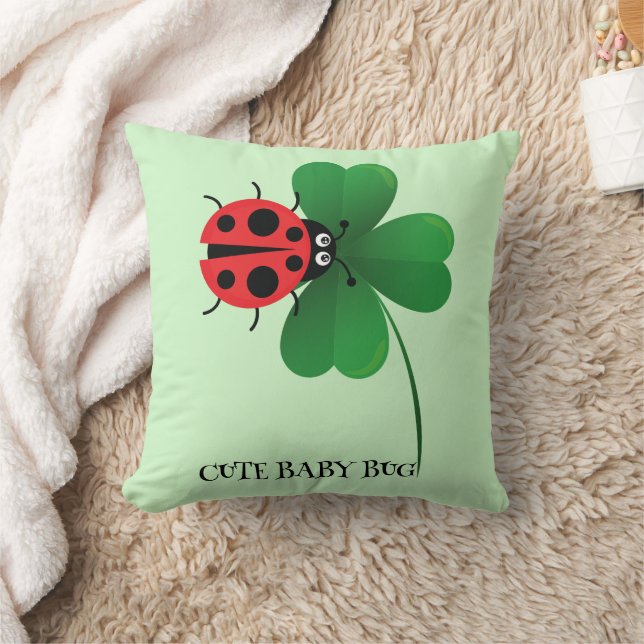 Cute red ladybug on Lucky leaf Kids  Cushion (Blanket)