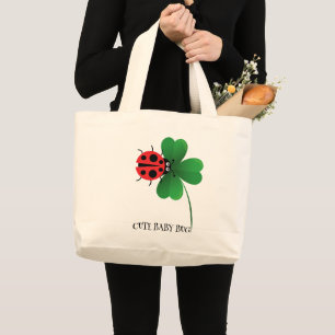 Cute red ladybug on Lucky leaf Kids  Large Tote Bag