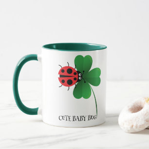 Cute red ladybug on Lucky leaf Kids Mug