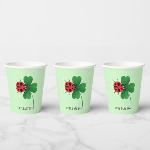 Cute red ladybug on Lucky leaf Kids Paper Cups