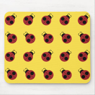Cute Red Ladybug on Yellow Background Pattern Mouse Pad