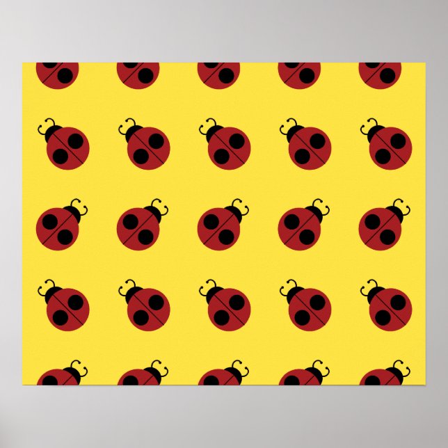 Cute Red Ladybug on Yellow Background Pattern Poster (Front)