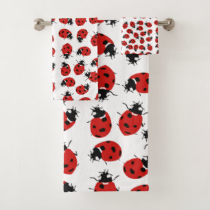 Cute Red Ladybug Pattern Bath Towel Set