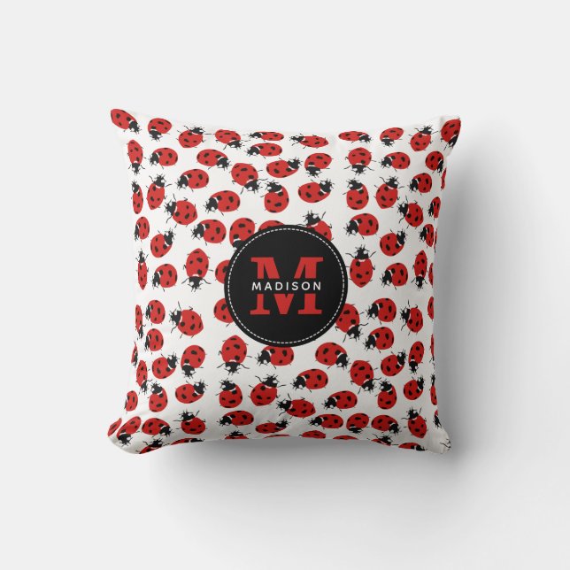 Cute Red Ladybug Pattern Cushion (Front)