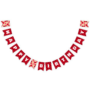Cute Red Ladybug Polka dot Daisy Flower Birthday Bunting