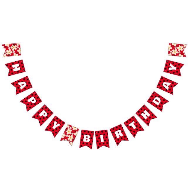 Cute Red Ladybug Polka dot Daisy Flower Birthday Bunting (All)