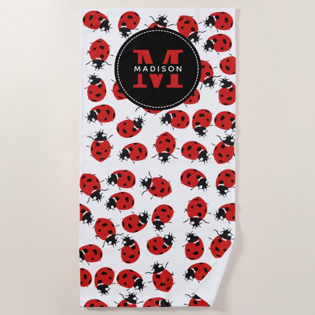 Cute Red Ladybug Theme Beach Towel (Front)