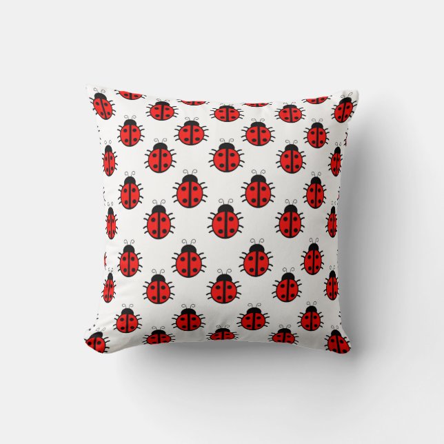 Cute Red Ladybugs Pattern and Cheerful Insect Cushion (Front)