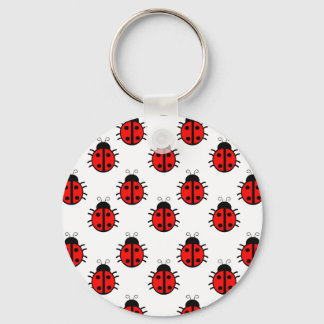 Cute Red Ladybugs Pattern and Cheerful Insect Key Ring