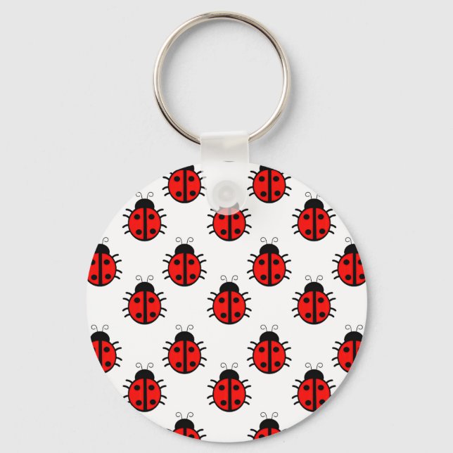Cute Red Ladybugs Pattern and Cheerful Insect Key Ring (Front)